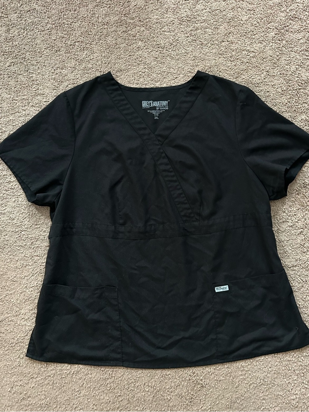 Grey's Anatomy Black V-Neck Short Sleeve Scrub Top size XXL